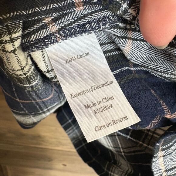 Edgehill Collection Navy White Plaid Long Sleeve Dress Ruffle Scoop Neck Collar - Picture 7 of 7